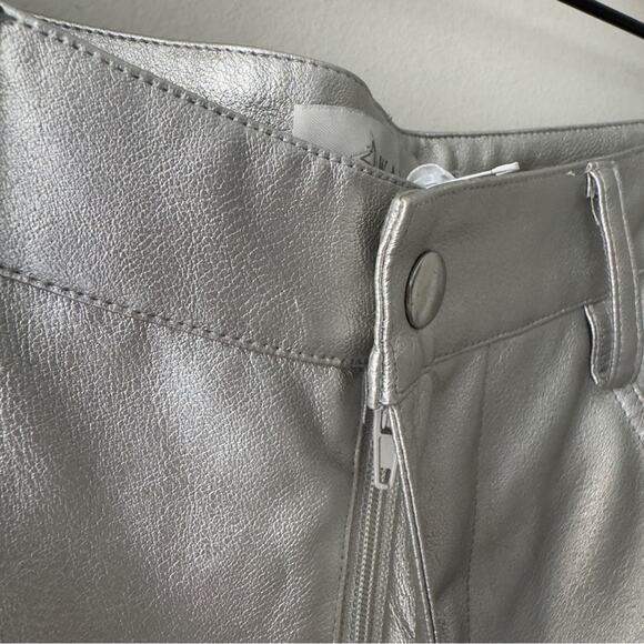 Wayf Silver Metallic Pants straight leg futuristic zip button pockets belt loops - Picture 5 of 12